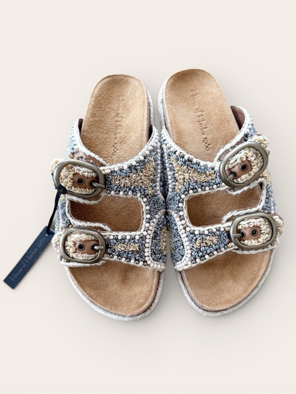 House of Harlow 1960 Natural Tone Embellished Sandals